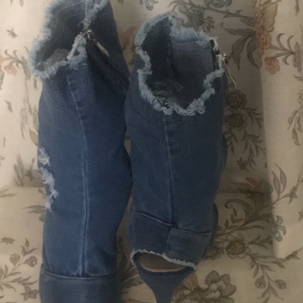 Distressed Denim Booties - Picture 3 of 5